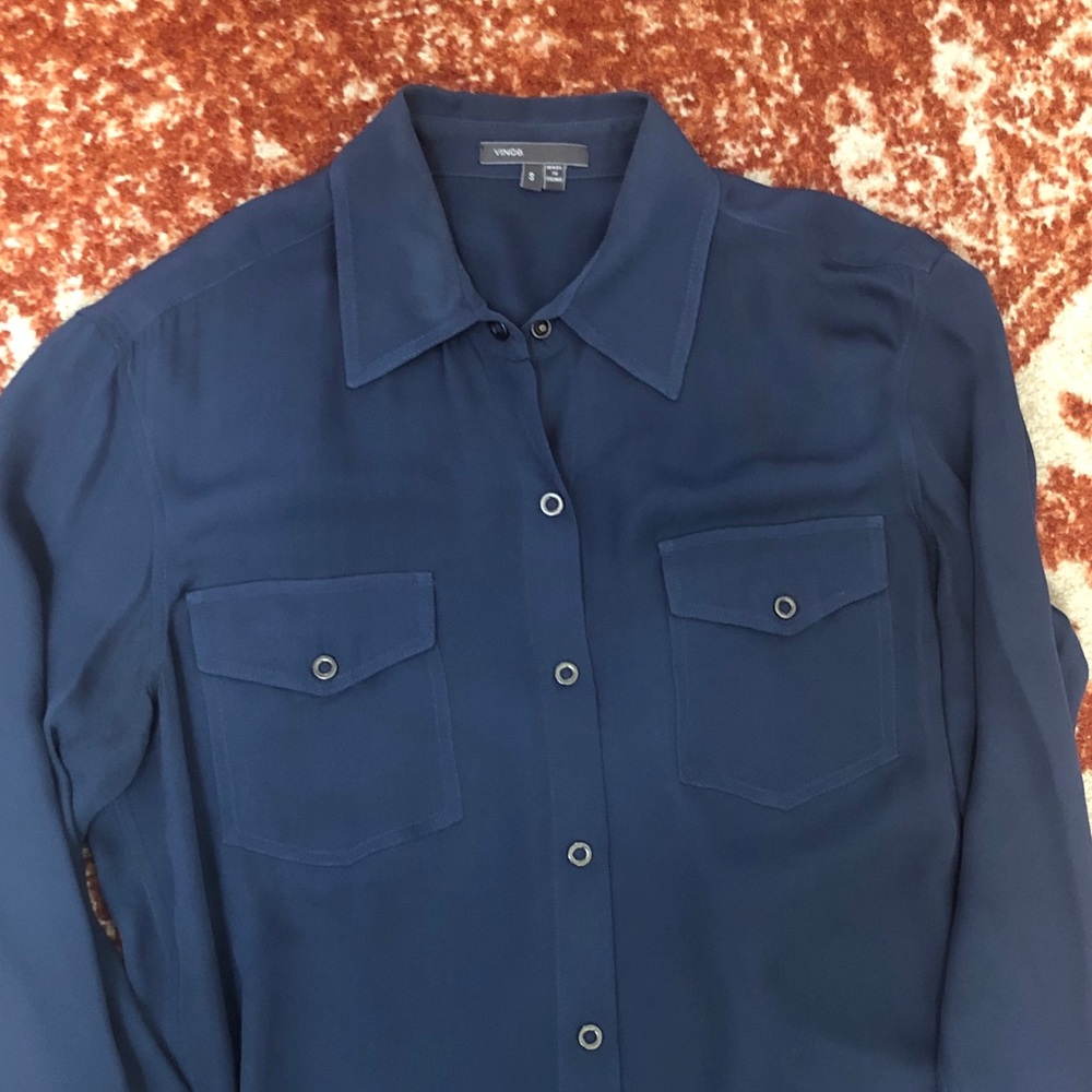 Vince Slate Blue Silk Blouse